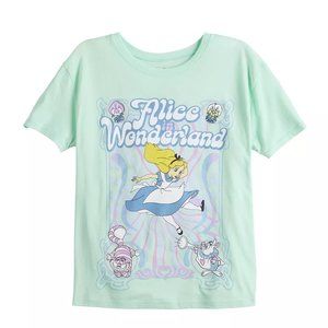 Disney Alice In Wonderland Juniors Tee Crewneck T-Shirt Cheshire Cat NWT